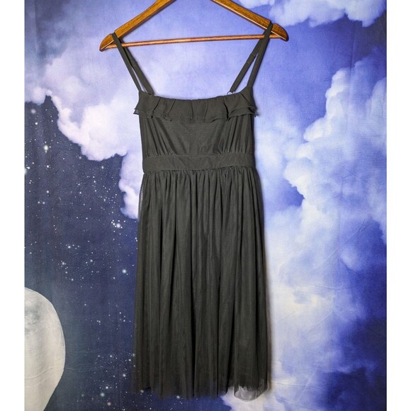 NWT Black Mesh Babydoll Midi Dress with Ruffle Trim Size Large Y2K Coquette PLL - Picture 1 of 12